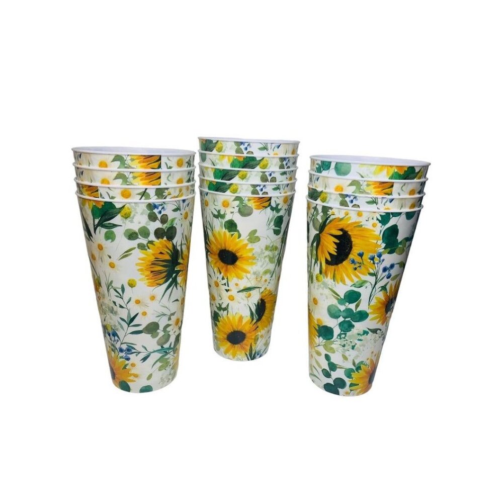 Set of 13 The Spring Shop 32 Ounce Plastic Tumbers Drinkware Sunflower Theme New